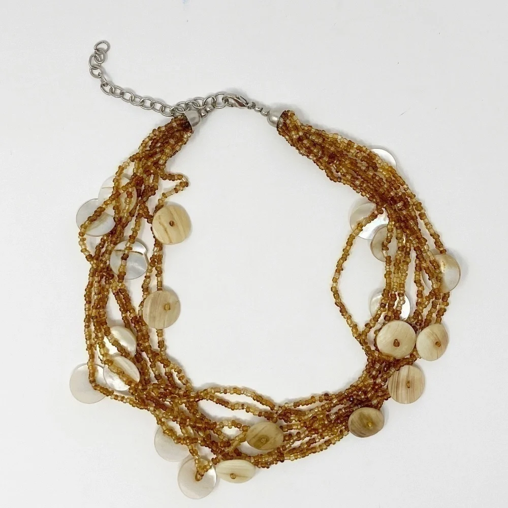 8 Strands of Brown & Amber Beaded Necklace